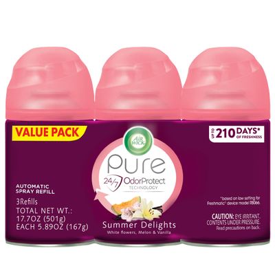 Air Wick Automatic Air Freshener Spray Refill, Summer Delights, 3ct, Essential Oils, Odor Neutralization