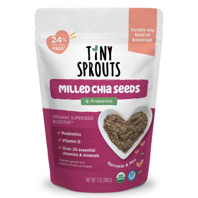 Tiny Sprouts Organic Milled Chia Seeds + Full Serving Probiotic + Vitamin D3 I Kids Superfood Nutrition Booster I Plant-Based Omega-3, Prebiotic Fiber, Calcium, Protein I Gluten-Free, Dairy-Free Superseed Blend I 7 oz x 1 Pack