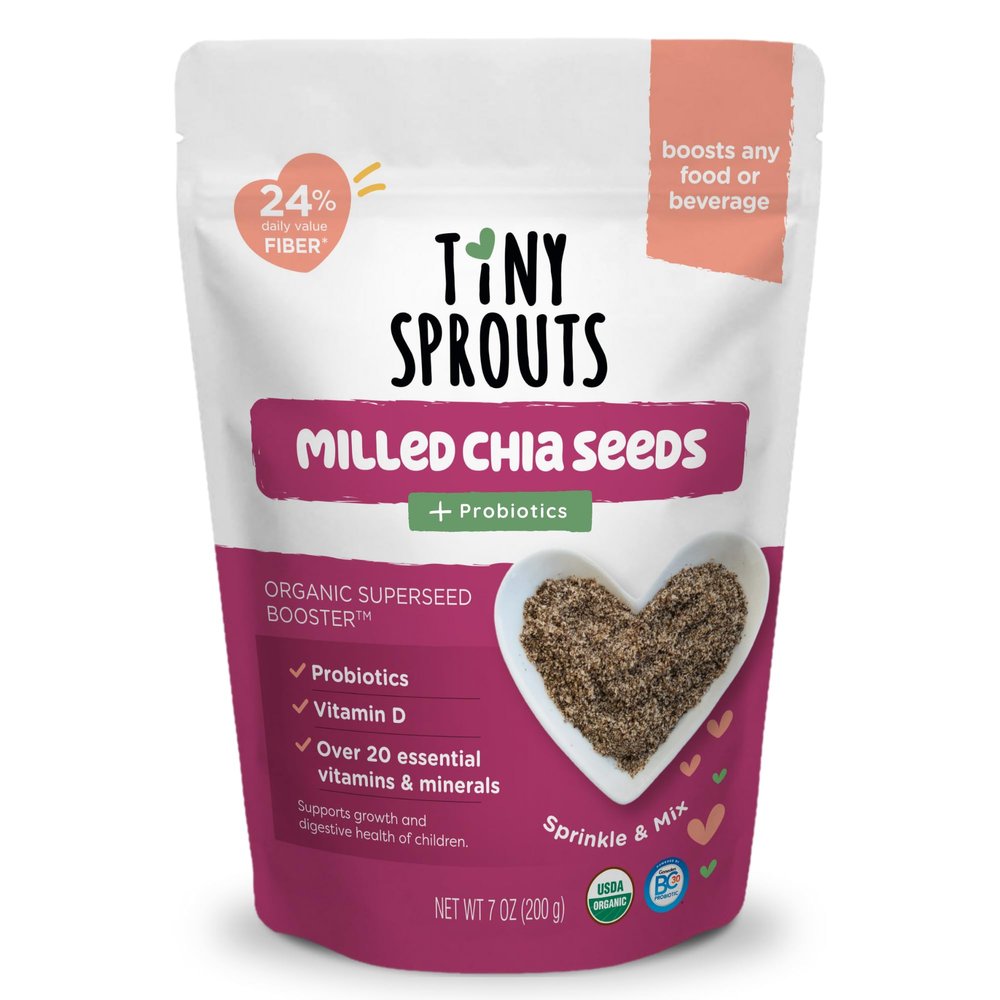 Tiny Sprouts Organic Milled Chia Seeds + Full Serving Probiotic + Vitamin D3 I Kids Superfood Nutrition Booster I Plant-Based Omega-3, Prebiotic Fiber, Calcium, Protein I Gluten-Free, Dairy-Free Superseed Blend I 7 oz x 1 Pack