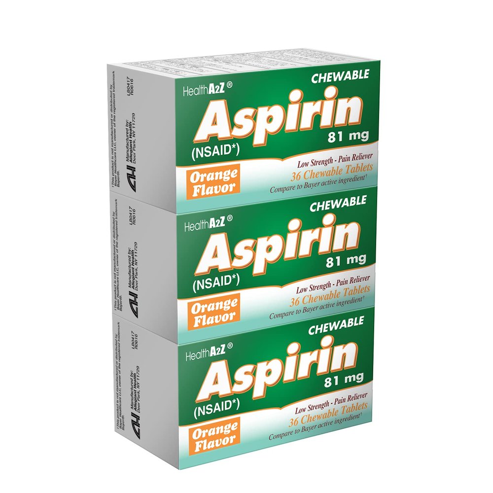 HealthA2Z Aspirin 81mg | Low Strength Chewable Tablets | Pain Relief & Fever Reducer | Orange Flavor | Reduces Minor Aches, Headache & Muscle Pain | 36 Count (Pack of 3)