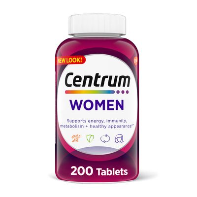 Centrum Multivitamin Tablet for Women, Multivitamin/Multimineral Supplement with Iron, Vitamin D3, B Vitamins and Antioxidant Vitamins C and E, Gluten Free, Non-GMO Ingredients - 200 Count