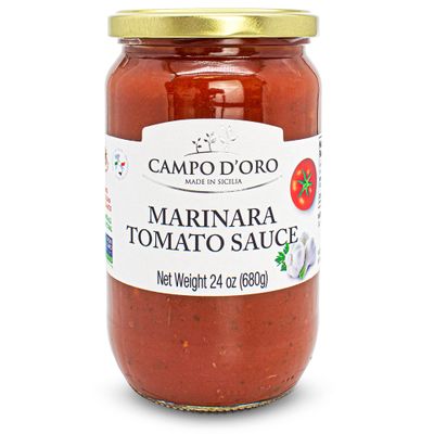 CAMPO D'ORO - Marinara Tomato Sauce, Glass Jar 24oz, Italian Pasta Sauce, Ready Meal, Made with garlic and herbs