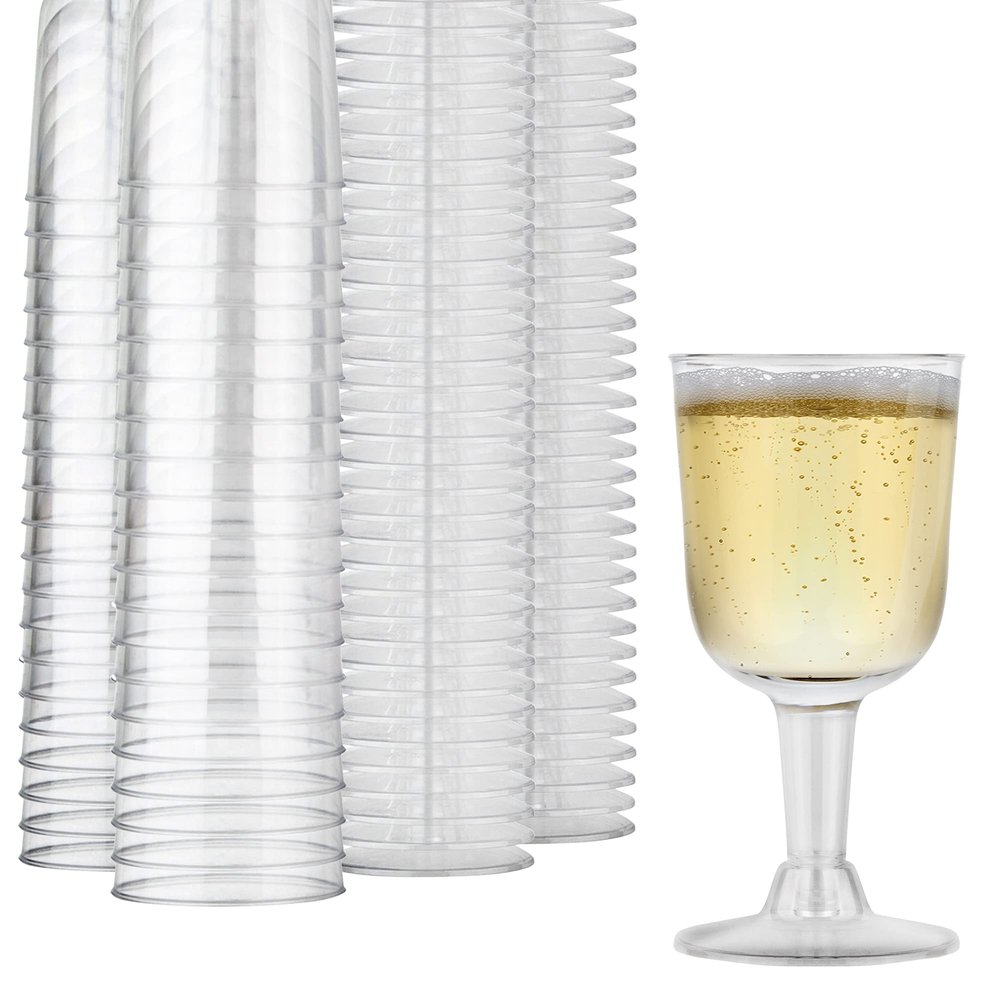 Stock Your Home 5 oz Clear Plastic Wine Glass (40 Pack) - BPA Free & Recyclable - Shatterproof Wine Goblet - Disposable & Reusable Cups for Champagne, Dessert, Food Samples, Catering, Weddings