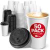 Disposable White Coffee Cups with Lids 16 oz (50 Pack) - To Go Paper Coffee Cups for Hot & Cold Beverages, Coffee, Tea, Hot Chocolate, Water, Juice - Eco Friendly Cups view 1