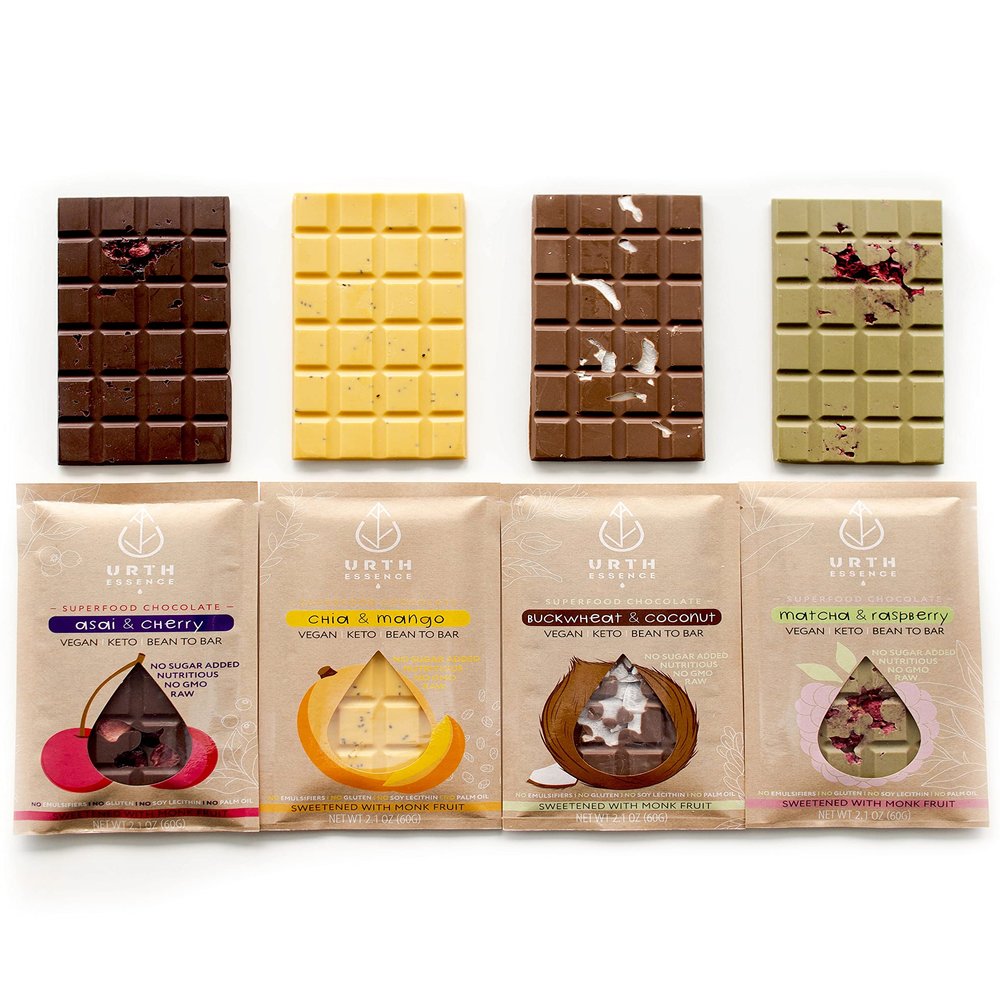 Urth Essence Sugar Free Chocolate Vegan Bars | Keto Chocolate | Dairy Free| Keto Friendly Food | Healthy Food Vegan Gifts| Organic |Gluten Free Snacks (Variety)