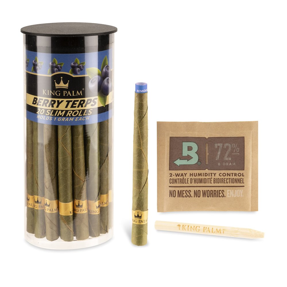 King Palm Slim Size Cones - 20 Cones Per Tube - Squeeze & Pop Pre Rolls - Organic Flavored Pre Rolled Cones - King Palm Flavors Pre Rolls - (Berry Terps)