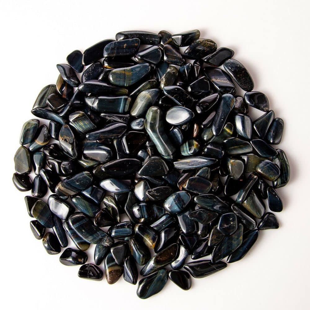 1 lb Tumbled Blue Tigers Eye Gemstone Crystals 165-215 Stones Gem Rock Specimens