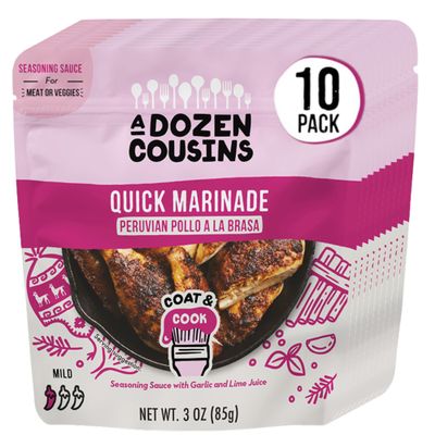 A Dozen Cousins Quick Chicken Marinade Seasoning Sauce Pouch (10-Pack), Peruvian Pollo ala Brasa Seasoning, Instant Meal Coat & Cook, Pollo a la Brasa Sauce with Cumin and Garlic (3 oz packets)