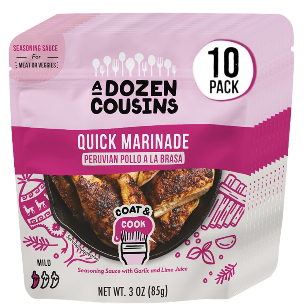 A Dozen Cousins Quick Chicken Marinade Seasoning Sauce Pouch (10-Pack), Peruvian Pollo ala Brasa Seasoning, Instant Meal Coat & Cook, Pollo a la Brasa Sauce with Cumin and Garlic (3 oz packets)
