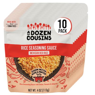 A Dozen Cousins Mexican Rice Seasoning Sauce (10 Pack), Pour & Mix Red Rice Starter with Tomato, Onion, Garlic & Jalapeo, Avocado Oil, Gluten Free, Clean Ingredients, Low Calorie, Easy Meal, 4oz Each