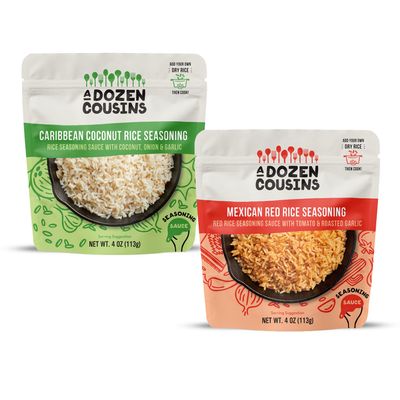 A Dozen Cousins Rice Seasoning Sauce Variety Pack (6 pk, 3 Each), Pour & Mix Mexican Red and Caribbean Coconut Rice Starter, Gluten Free, Vegan, Clean Ingredients, Easy Meal, 4oz Each