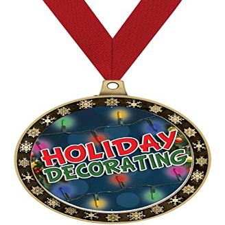 Crown Awards Holiday Decorating Winter Seasonal Award Medals with Red Ribbon, 2.5" Gold Holiday Decorating Winter Trophies, 10 Pack Prime