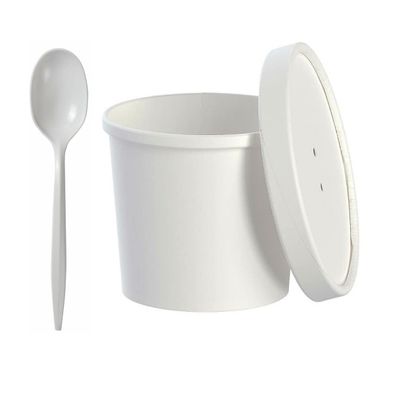 AMZ Empire 12 Oz Disposable Paper Cups with Lids and Spoons/50 Sets/Combo Pack For Soup Dessert Granola Ice Cream Yogurt/12 Ounce Paper Bowls for Hot or Cold Food/Home, Everyday Use, Catering