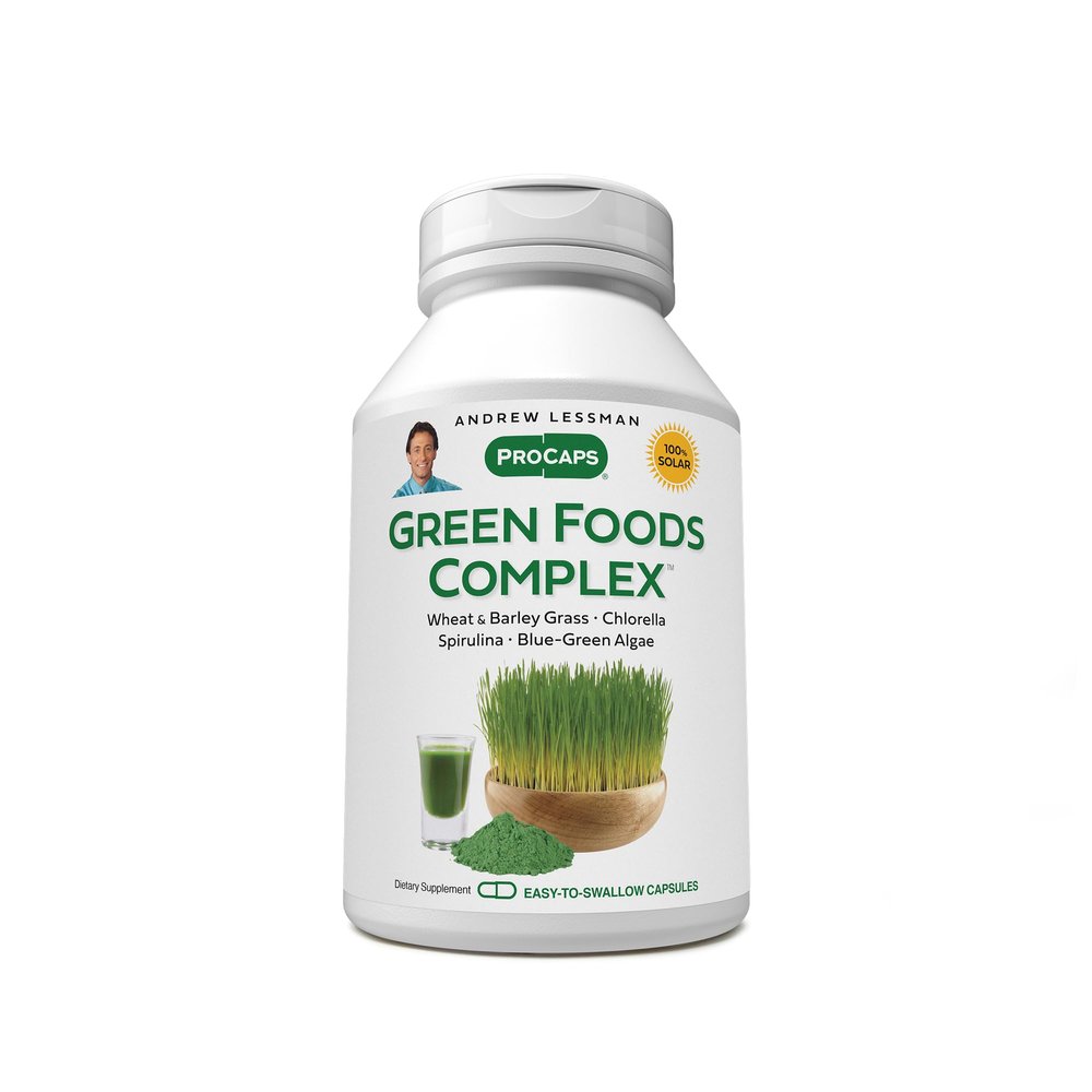 ANDREW LESSMAN Green Foods Complex 30 Capsules - Supplies Building Blocks for Healthy Tissue Growth, Liver Support. 100 mg Each of Barley Grass, Wheat Grass, Blue Green Algae, Chlorella, Spirulina