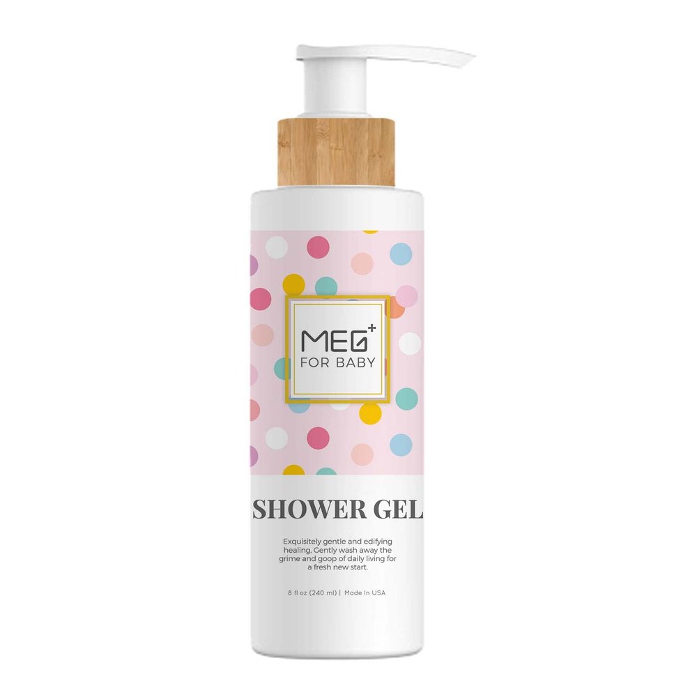 MEG+ Baby Shower Gel with herbal infusion with Botanical & Aloe Extract | Paraben free sulfate free Tear free | Plant-based formula | Gentle on newborn scalp & skin | Natural Ingredients | Lavender Oil Dandelion Extract 8oz 240 ml