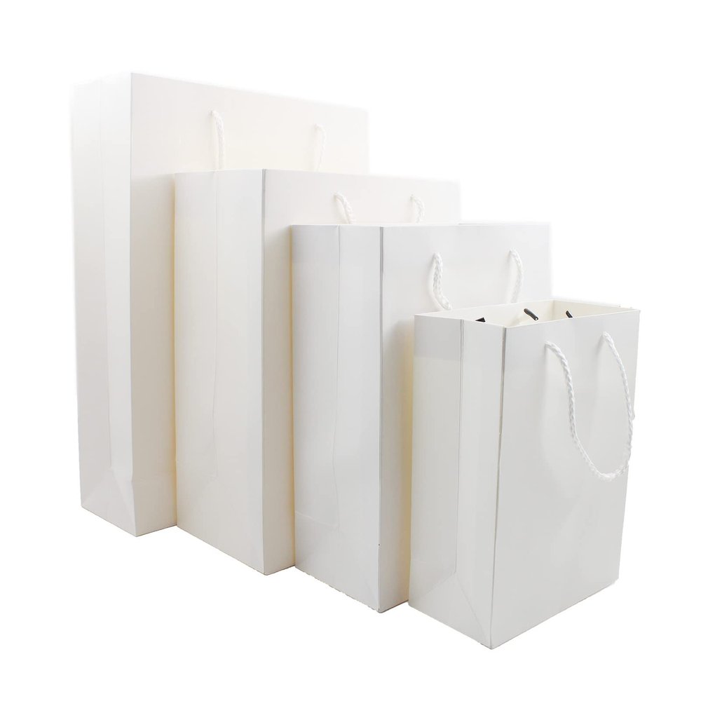 Kraft Paper Bags - 20pcs White Kraft Gift Bags with Soft Cloth Handles, Heavy Duty, Perfect for Parties, Weddings, Shopping & Bulk Use (20x10x28cm/7.9x3.9x11'')