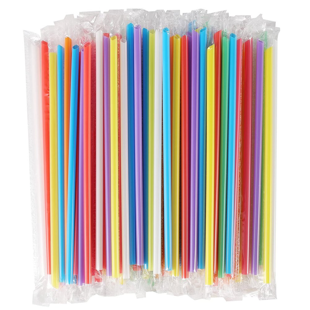 [400 Pcs] Colorful Individually Wrapped Disposable Plastic Straws(7.5" longX0.23" diameter)