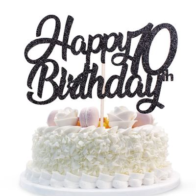 10th Birthday Decorations 10 Years Blessed & Loved Cake Topper for 10th Birthday, Wedding Anniversary Party Decorations Black Glitter