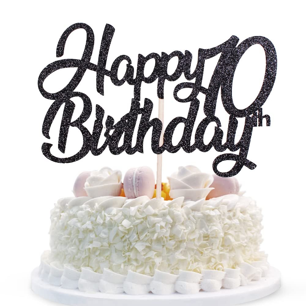 10th Birthday Decorations 10 Years Blessed & Loved Cake Topper for 10th Birthday, Wedding Anniversary Party Decorations Black Glitter