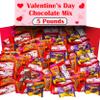Valentine's Day Chocolate Candy, 5 Lb Mix, Individually Wrapped Mothers Day Candy, Heart Adorned Addressable Mini Milk Chocolate Bars, Peanut Butter Hearts, Wafer, Kisses, Red, Pink Candy view 1