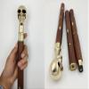 Brass Skull Head Handle Wood Walking Stick Cane Nautical Style 3 Part Easily Open Vintage view 1
