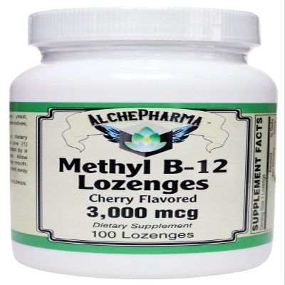 AlchePharma Methyl B-12, 3,000mcg w/Folic Acid Biotin and B-6 Lozenges (100 Lozenges)