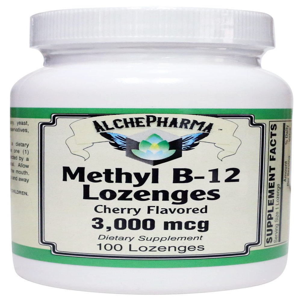AlchePharma Methyl B-12, 3,000mcg w/Folic Acid Biotin and B-6 Lozenges (100 Lozenges)