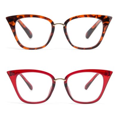 EYE ZOOM 2 Pack Ladies Cat Eye Reading Glasses for Women, Tortoise Brown and Wine Red +1.75
