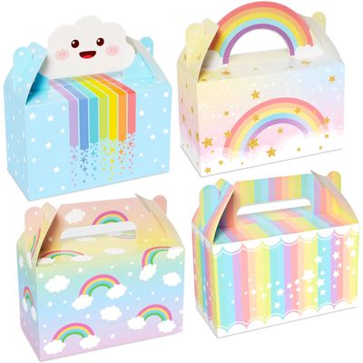 12 Pack Rainbow Gift Boxes Party Favors Cloud Pastel Birthday Goodie Treat Candy Boxes Pastel Rainbow Theme Party Favor Colorful Present Bags for Girl Boy Kid Baby Shower Birthday Decorations Supplies