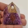 Sharvgun Healing Crystal Amethyst Orgonite Pyramid Metaphysical Stone Figurine, 45-50 MM Stone Pyramid Reiki Chakra Gemstone Energy Charged Generator with Gift Pouch view 4