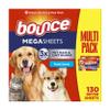 Bounce Pet Hair and Lint Guard Mega Dryer Sheets with 3X Pet Hair Fighters, Fresh Scent, 130 Count view 1