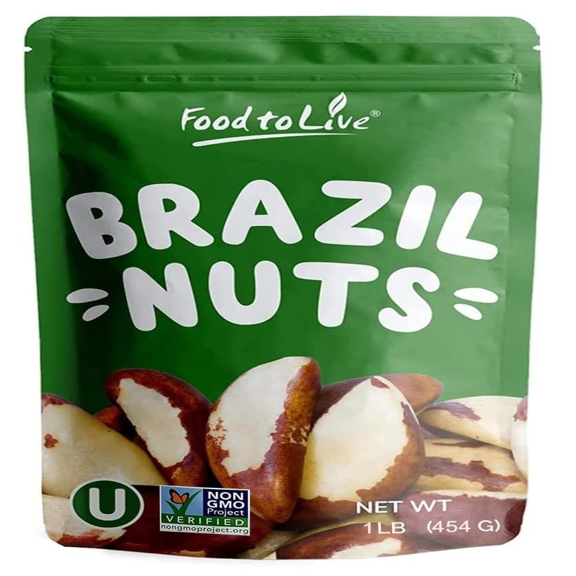 Food to Live - Dry Roasted Brazil Nuts with Himalayan Salt, 1 Pound  Oven Roasted, Lightly Salted, No Oil Added, Whole. Vegan, Kosher, Bulk.