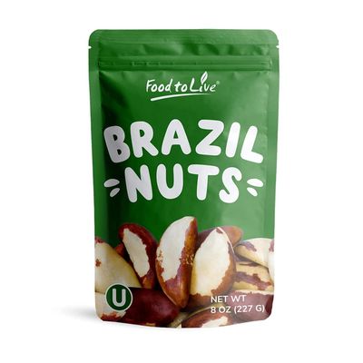 Food to Live - Dry Roasted Brazil Nuts with Himalayan Salt, 8 Ounces  Oven Roasted, Lightly Salted, No Oil Added, Whole. Vegan, Kosher, Bulk.
