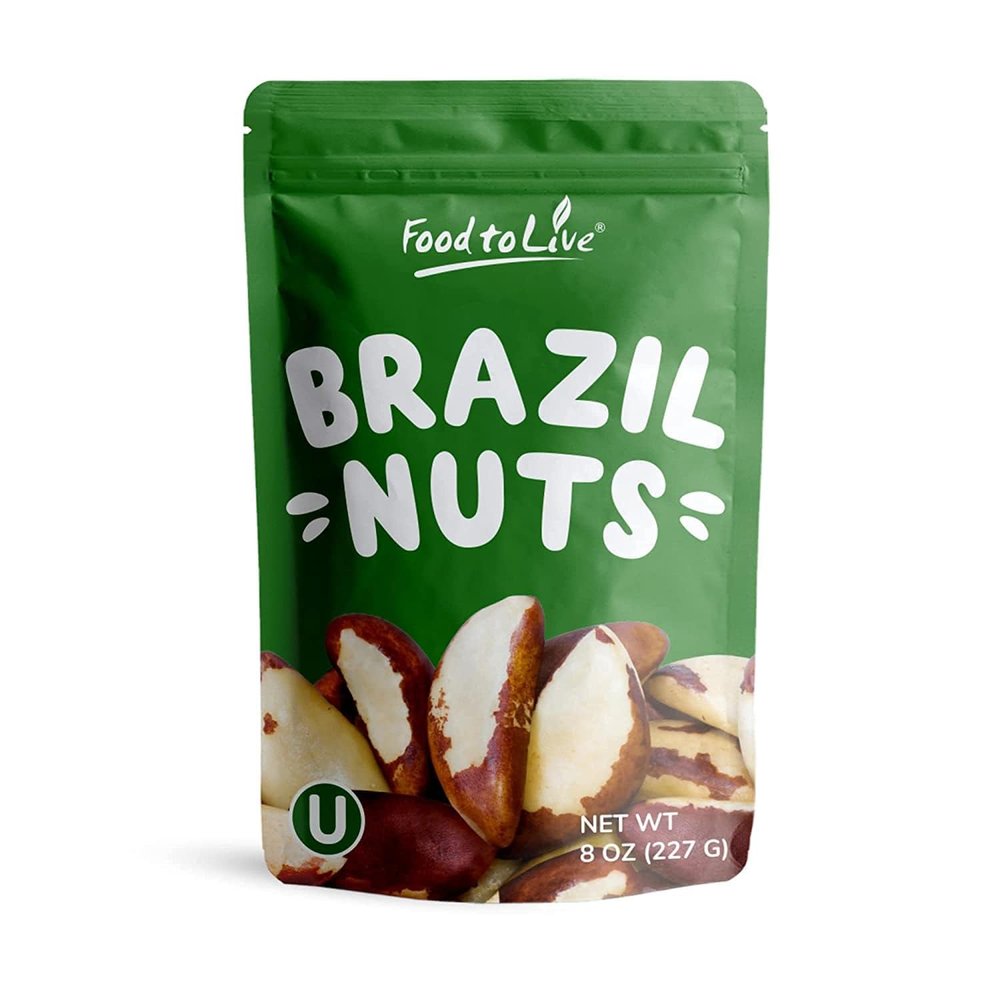 Food to Live - Dry Roasted Brazil Nuts with Himalayan Salt, 8 Ounces  Oven Roasted, Lightly Salted, No Oil Added, Whole. Vegan, Kosher, Bulk.