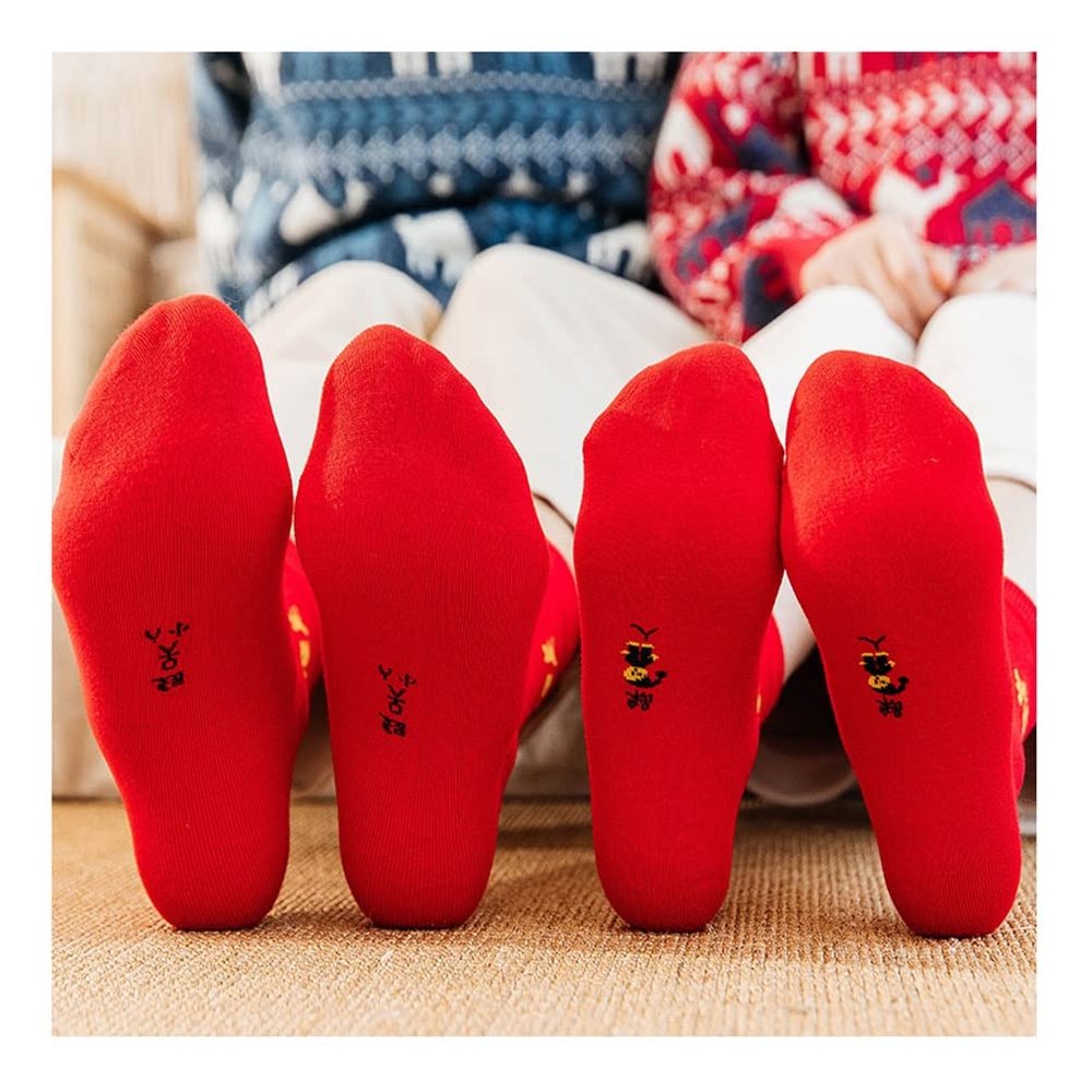 Chinese New Year Red Socks, Men's Cotton Socks Sports Socks with Embroidery, Spring Festival New Year's Socks, 2 Pairs (Color : Red-3, Size : 39-44)