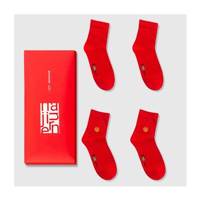 Chinese New Year Man's Red Socks, Embroidered Autumn Winter Sports Socks and Zodiac Socks, Best Spring Festival Gift, 4 Pairs (Color : Red-5, Size : 39-44)