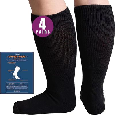 Bulinlulu Extra Width Socks for Swollen Feet-4 Pairs Bariatric Hospital Lymphedema Diabetic Socks for Women Men 13-15-2 Black+2 White