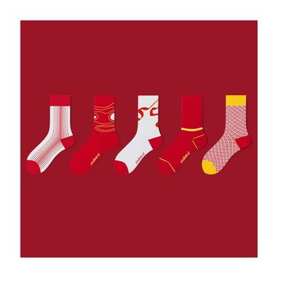 Chinese New Year Red Socks, Autumn and Winter Fashion Men's and Women's Cotton Socks Sports Socks, 5 Pairs (Color : Red-2, Size : 36-44)