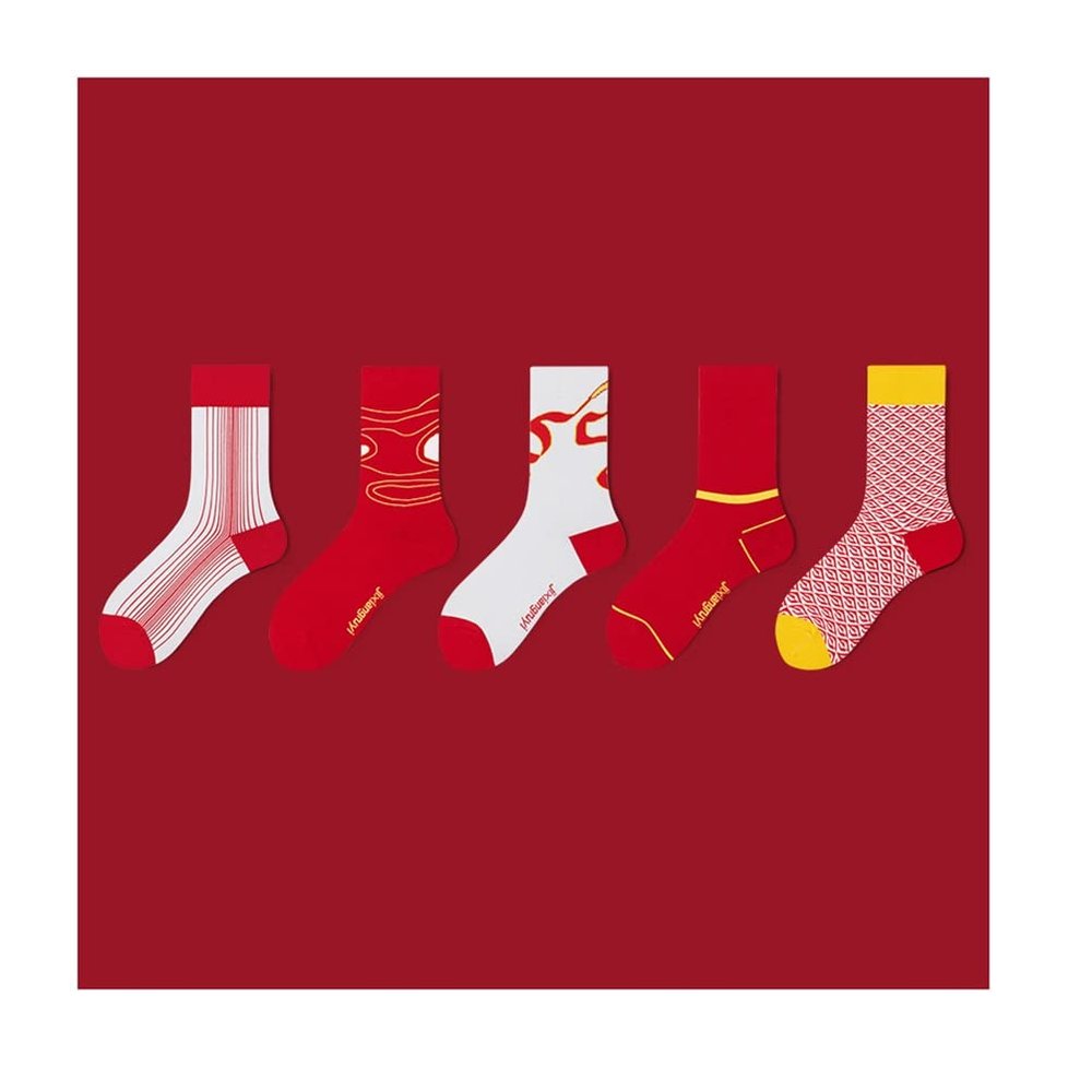 Chinese New Year Red Socks, Autumn and Winter Fashion Men's and Women's Cotton Socks Sports Socks, 5 Pairs (Color : Red-2, Size : 36-44)