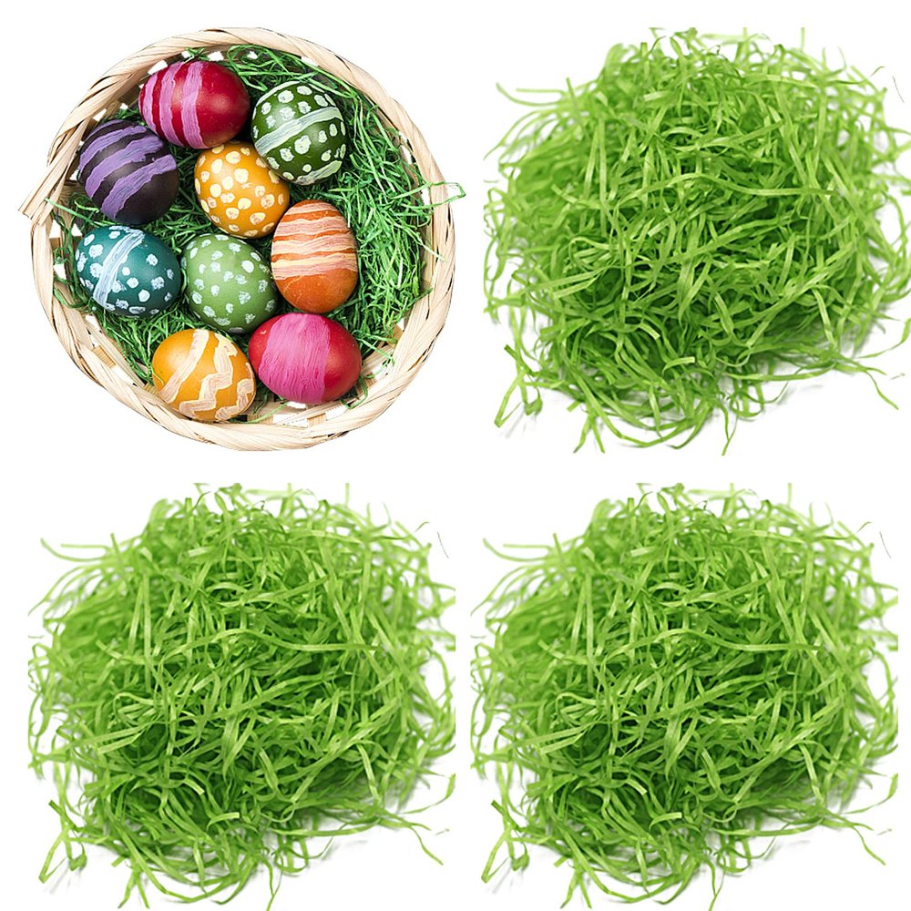 Hikkcos 1/2 LB Easter Green Grass Large Pack Green Raffia Grass Recyclable Shred Paper for Gift Basket Filler Easter Party Decoration Wrapping Basket Filling