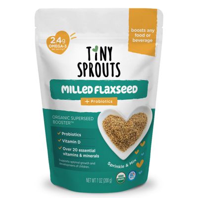 Tiny Sprouts Organic Milled Flaxseed + Full Serving Probiotic + Vitamin D3 | Kids Superfood Nutrition Booster for Brain, Gut & Immune Health | Omega-3, Prebiotic Fiber, Calcium, Protein | Gluten-Free, Plant-Based Superseed Blend | 7 oz