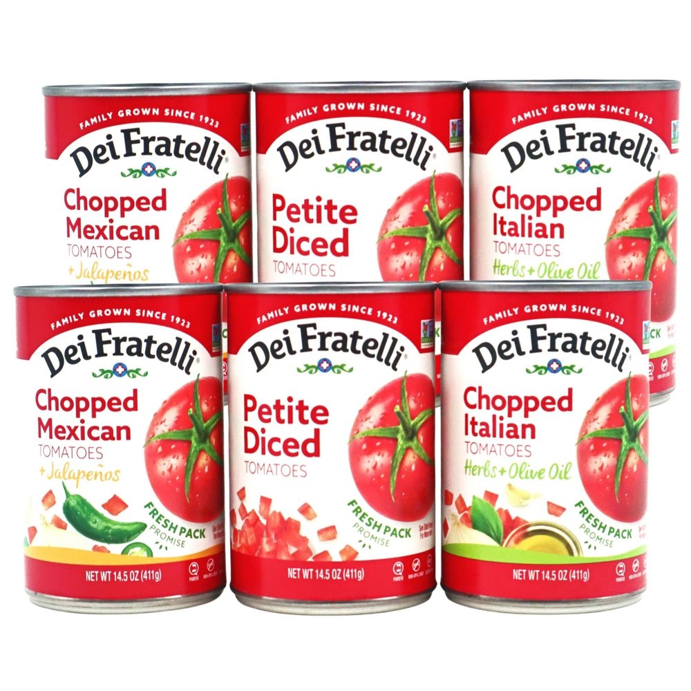 Dei Fratelli Cook's Dinner Prep Variety Tomato Pack - Chopped Mexican, Chopped Italian, Petite Diced  Vine-Ripened Tomatoes - Non GMO, Gluten Free (14.5oz Cans, 6-Pack)