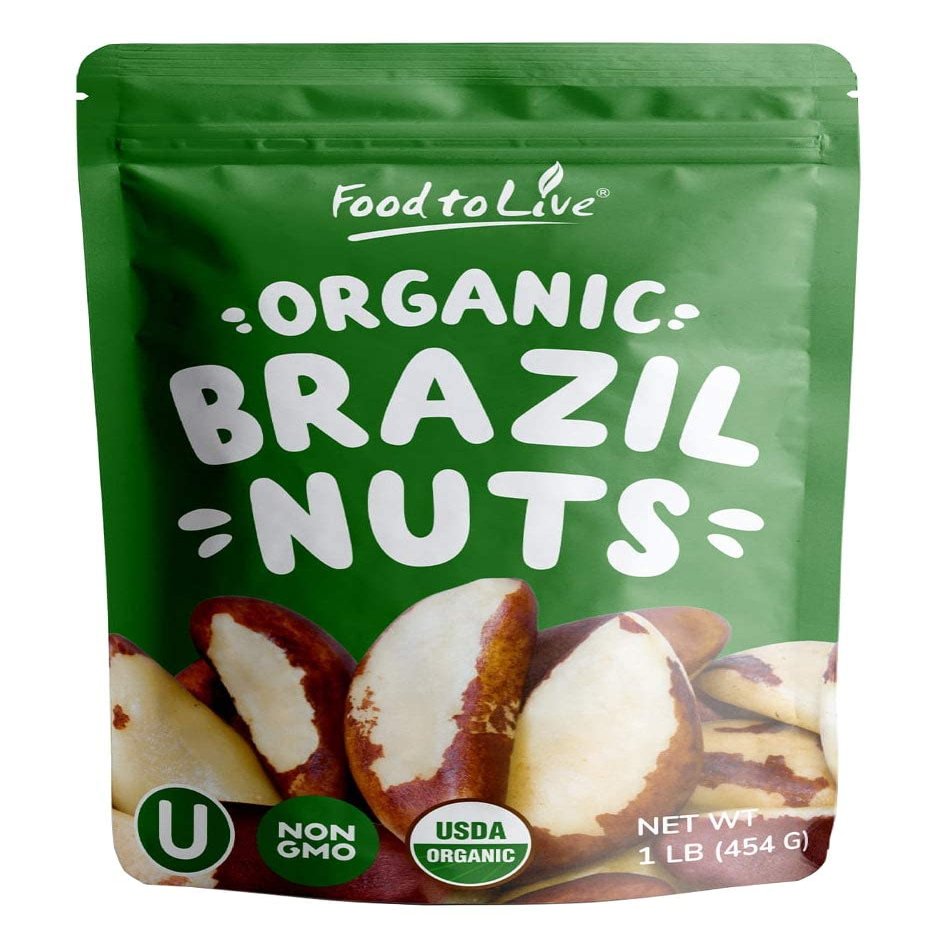 Food to Live Organic Dry Roasted Brazil Nuts with Himalayan Salt, 1 Pound Non-GMO, Oven Roasted, Lightly Salted, No Oil Added, Whole. Vegan, Kosher. High in Protein and Selenium. Keto-Friendly Snack