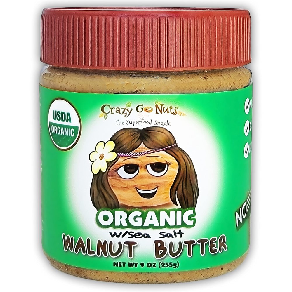 Crazy Go Nuts Organic Walnut Butter with Sea Salt - Walnut Spread, Keto, Vegan, Low Carb, Gluten Free, Non-GMO, Raw Organic Nut Butter - 9 Oz