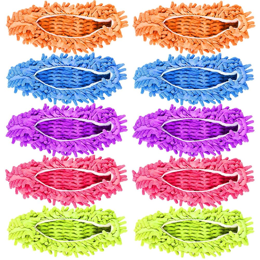 10pcs (5 Pairs) Mop Slippers Shoes Cover for Women Men Kids for Floor House Office Bathroom Kitchen Cleaning, Washable Reusable Microfiber Dust Mop Socks Foot Hair Cleaners Sweeping