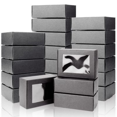 BadenBach 50 Pack Kraft Paper Soap Boxes, 3.3" x 2.4" x 1.2" Small Treat Box with Window, Mini Gift Boxes Bulk for Homemade Soap Packaging, Candy, Bakery Cookies, Party Favors (Black)
