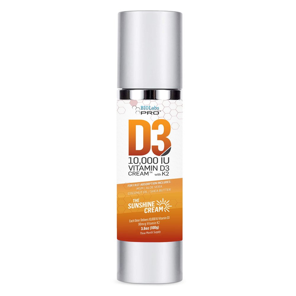 All Natural Vitamin D3 10000IU Vitamin D Cream Maximum Strength, Fight Vitamin D Deficiency Naturally - with Vitamin K2 & Olive Leaf Extract - Three Month Supply - Safe & Effective (10,000IU - 3.6oz)