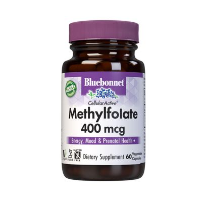 BlueBonnet Nutrition CellularActive Methylfolate 400 mcg, Formulated with Quatrefolic, Energy, Mood, and Prenatal Health*, Vegan, Gluten-Free, Non-GMO, and Kosher, 60 Vegetable Capsules, 60 Servings