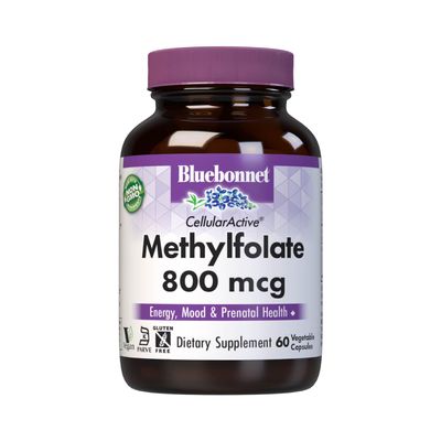 BlueBonnet Nutrition CellularActive Methylfolate 800 mcg  Formulated with Quatrefolic - for Energy, Mood, and Prenatal Health - Vegan, Gluten-Free, Non-GMO, and Kosher  60 Capsules  60 Servings