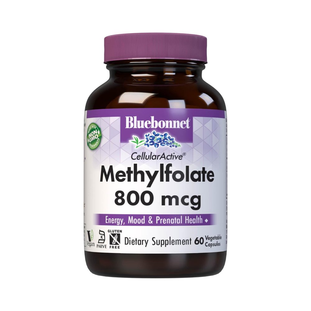 BlueBonnet Nutrition CellularActive Methylfolate 800 mcg  Formulated with Quatrefolic - for Energy, Mood, and Prenatal Health - Vegan, Gluten-Free, Non-GMO, and Kosher  60 Capsules  60 Servings